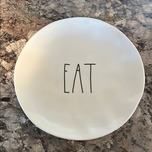 Rae Dunn White Melamine 8in Plate with 'EAT' Text